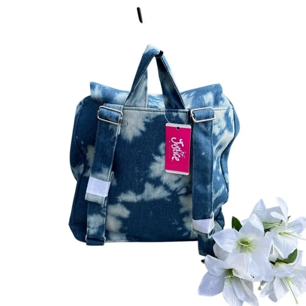 Girls Justice Denim Rucksack Backpack Bag Blue